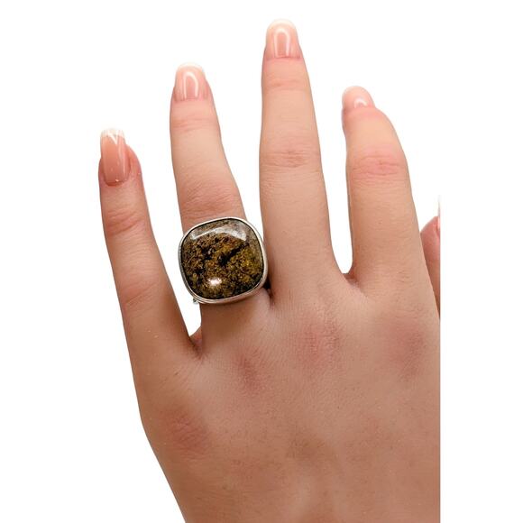 Silpada 925 Sterling Silver Wide Band Bronzite Stone Ring Size 5 - 1.4g - Picture 3 of 11